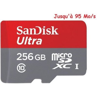 SANDISK  Ultra MicroSDXC 256 Go Classe 10 Carte M&eacute;moire pour Android jusqu'&agrave; 95 Mo/s + Adaptateur SD