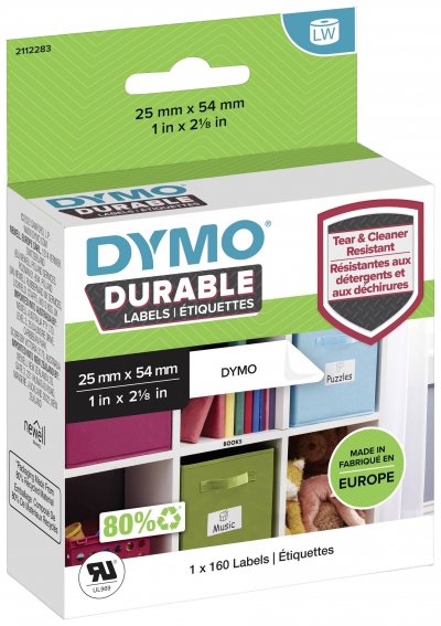 DYMO Sanford LW Ribbon Rouleau de Ruban en Plastique Blanc 25 x 54 mm