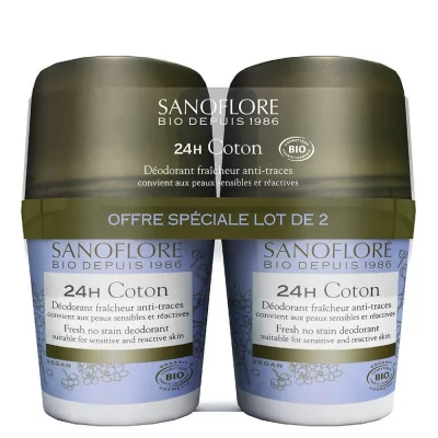 SANOFLORE  D&eacute;odorant Fra&icirc;cheur Coton 24h Bio Lot de 2 x 50ml