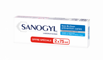 SANOGYL  Dentifrice Soin Bi-Fluor Pr&eacute;vention Caries Lot de 2 x 75ml