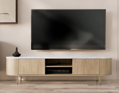 BESTMOBILIER Sansa - meuble tv 184 cm - 2 portes et 2 niches - plateau effet marbre