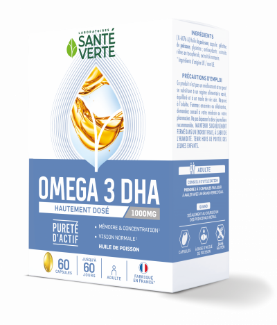 SANTE VERTE SANT&Eacute;VERTE Om&eacute;ga 3 1000mg de DHA m&eacute;moire&concentration 60 capsules