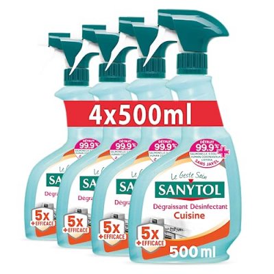 SANYTOL  D&eacute;graissant D&eacute;sinfectant Protection Cuisine 500 ml - Lot de 4