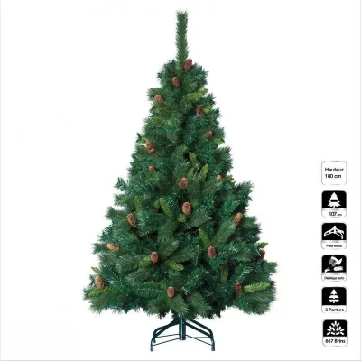 Sapin de No&euml;l 180 cm vert MAJESTIC avec pommes de pin - Vert