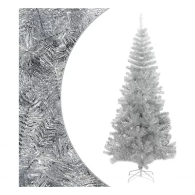 Sapin de No&euml;l artificiel avec support Argent&eacute; 210 cm pet Vidaxl Argent