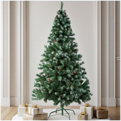 Sapin de No&euml;l artificiel en PVC avec pommes de pin effet naturel vert