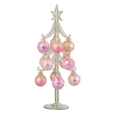 Sapin de No&euml;l en Verre ""Boules"" 27cm Rose