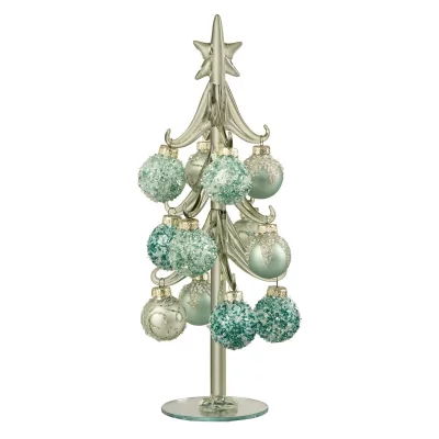 Sapin de No&euml;l en Verre ""Boules"" 27cm Vert Menthe