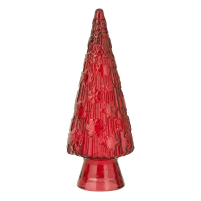 Sapin de No&euml;l en Verre ""C&ocirc;ne"" 34cm Rouge