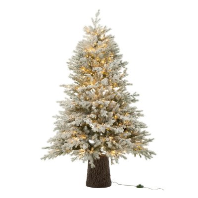Sapin de No&euml;l Enneig&eacute; 600 LED ""Tronc"" 150cm Vert