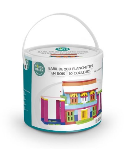 SAPI n Malin Baril De 200 Planchettes En Bois - 10 Couleurs