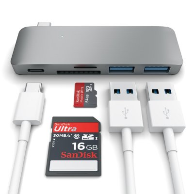 SATECHI  Hub USB-C vers USB 3.0 / Carte SD / USB-C - Gris Argent