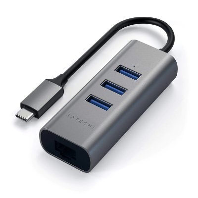 SATECHI  Type-C 2-in-1 3 Port USB 3.0 Hub & Ethernet space gray
