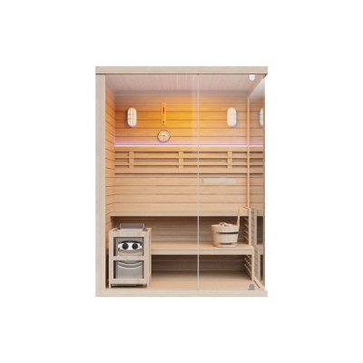 VENTE-UNIQUE Sauna finlandais vitr&eacute; &agrave; leds - 2/3 places - L150 x P120 x H200 cm - SELKI 