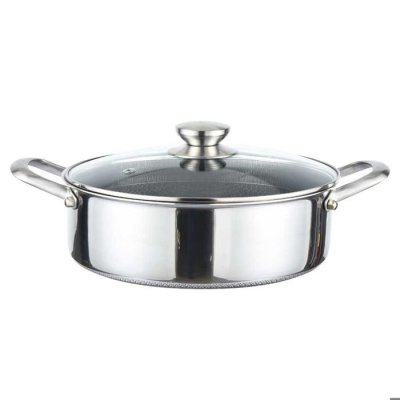 CHEFFINGER Sauteuse 32cm Rev&ecirc;tement Nid d'Abeille avec Couvercle et Poign&eacute;es Inoxydable Argent