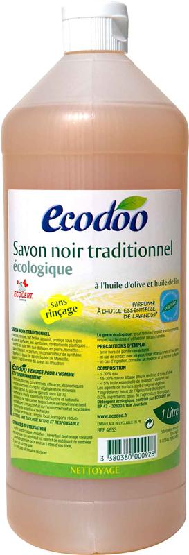 ECODOO Savon noir traditionnel &eacute;cologique, &agrave; l'huile d'olive et de lin, 1 L