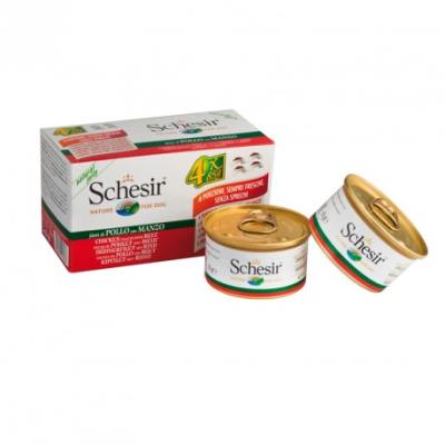 SCHESIR  Poulet Avec BUf Multipack 4 Unit&eacute;s Pour Votre Animal