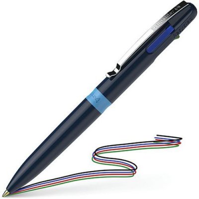 SCHNEIDER  Stylo 4 couleurs, rechargeable corps bleu - Lot de 6