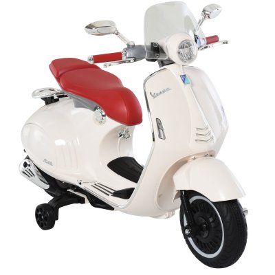 HOMCOM Scooter moto &eacute;lectrique enfant vespa 6v 30w 2 roulettes auxiliaires effets sonores lumineux cr&egrave;me 