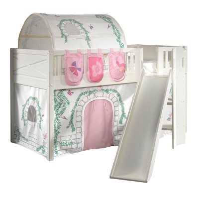 VIPACK Scott Lit Mezzanine Toboggan et Rideau Birdy, Tunnel et Ses 3 Sacs Rangement Assortis