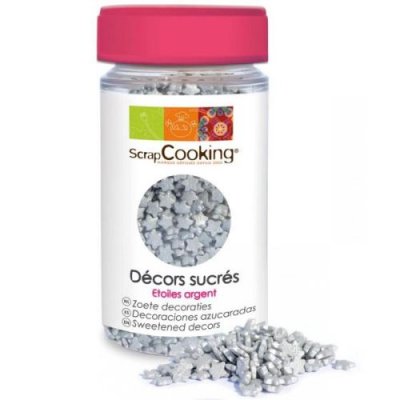 SCRAPCOOKING  Pot de Minis D&eacute;cors &Eacute;toiles Argent 55 g - Lot de 4