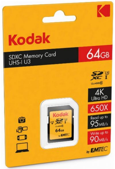 KODAK Sdxc 64go  cl10 uh1 u3 ultra 95mb/s - sous blister