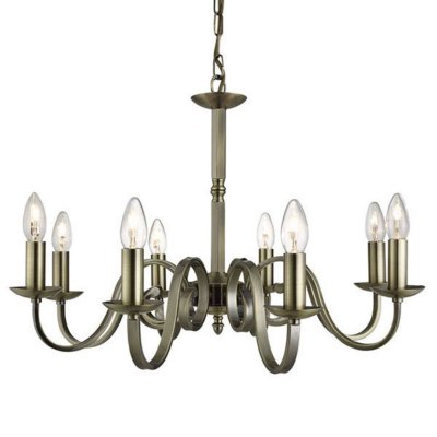 SEARCHLIGHT  Lustre Richmond laiton ancien, &agrave; 8 lampes