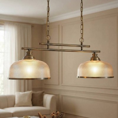 SEARCHLIGHT  Suspension Bistrot II, laiton antique et verre, 2 ampoules