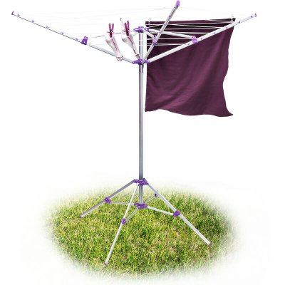 RELAXDAYS S&egrave;che-linge corde 19 m parapluie support avec 4 pi&eacute;tements, aluminium