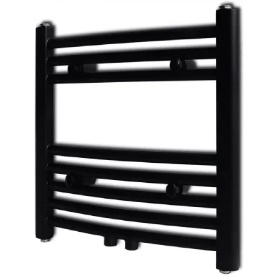 VIDAXL S&egrave;che-serviettes eau chaude &agrave; rails incurv&eacute;s Noirs de 480 x 480 mm