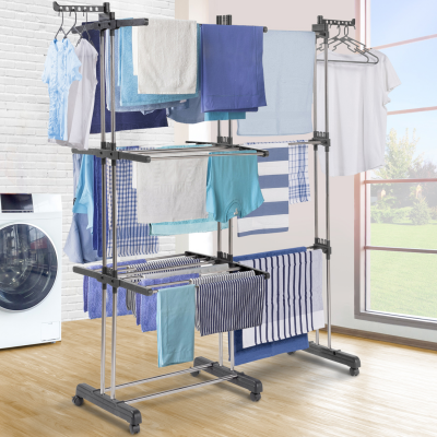 IDMARKET S&eacute;choir &agrave; linge giga gris extensible grande capacit&eacute; et 30 accessoires
