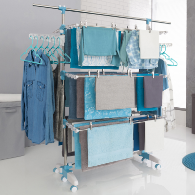 IDMARKET S&eacute;choir &agrave; linge modulable blanc/bleu grande capacit&eacute; + 30 accessoires