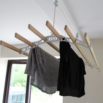 MONSTERSHOP S&eacute;choir &agrave; linge traditionnel &agrave; 6 lattes Blanc 2,4 m