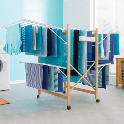 IDMARKET S&eacute;choir Deluxe design imitation bois &eacute;tendoir extensible pliable