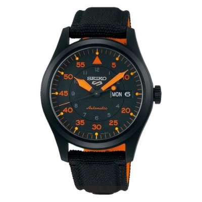 SEIKO  Montre 5 Sports flieger Automatique Noir et Orange SRPH33K1