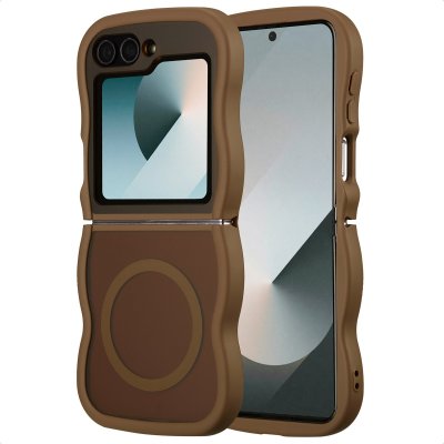 SELENCIA  Coque arri&egrave;re Wavy avec MagSafe Samsung Galaxy Z Flip 6 - Mocha Brown