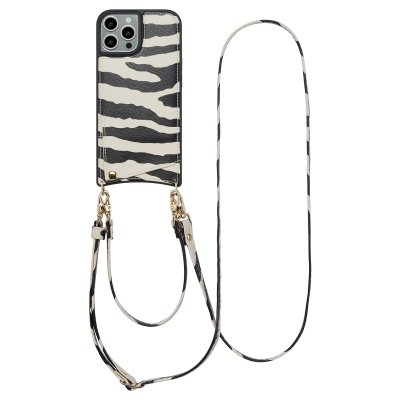 SELENCIA  Coque de t&eacute;lephone Nova avec cordon et porte-cartes iPhone 15 Pro - Zazzy Zebra