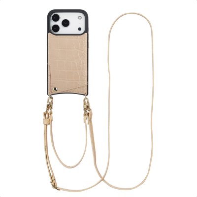 SELENCIA  Coque de t&eacute;lephone Nova Croco avec cordon et porte-cartes Apple iPhone 17 Pro - Beige