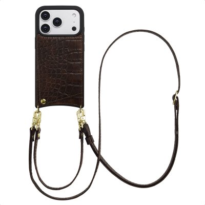 SELENCIA  Coque de t&eacute;lephone Nova Croco avec cordon et porte-cartes Apple iPhone 17 Pro - Choco Brown