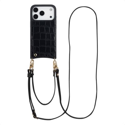 SELENCIA  Coque de t&eacute;lephone Nova Croco avec cordon et porte-cartes Apple iPhone 17 Pro - Noir