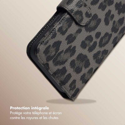 SELENCIA  &Eacute;tui de t&eacute;lephone portefeuille imprim&eacute; l&eacute;opard Sabi Apple iPhone 12 (Pro) - Midnight Black