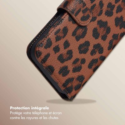 SELENCIA  &Eacute;tui de t&eacute;lephone portefeuille imprim&eacute; l&eacute;opard Sabi Apple iPhone 12 (Pro) - Mocha Brown