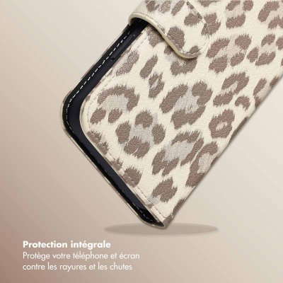 SELENCIA  &Eacute;tui de t&eacute;lephone portefeuille imprim&eacute; l&eacute;opard Sabi Apple iPhone 12 (Pro) - Soft Ivory