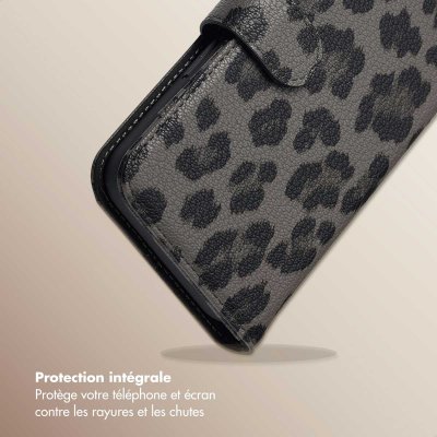 SELENCIA  &Eacute;tui de t&eacute;lephone portefeuille imprim&eacute; l&eacute;opard Sabi Apple iPhone 14 / 13 - Midnight Black