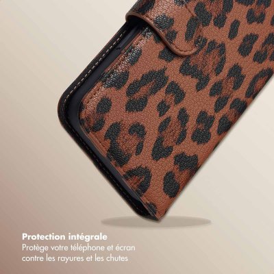 SELENCIA  &Eacute;tui de t&eacute;lephone portefeuille imprim&eacute; l&eacute;opard Sabi Apple iPhone 14 / 13 - Mocha Brown