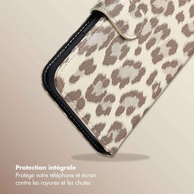 SELENCIA  &Eacute;tui de t&eacute;lephone portefeuille imprim&eacute; l&eacute;opard Sabi Apple iPhone 14 / 13 - Soft Ivory