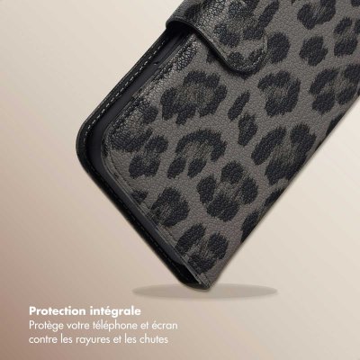 SELENCIA  &Eacute;tui de t&eacute;lephone portefeuille imprim&eacute; l&eacute;opard Sabi Apple iPhone 15 - Midnight Black