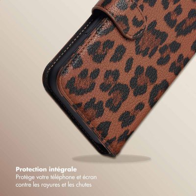 SELENCIA  &Eacute;tui de t&eacute;lephone portefeuille imprim&eacute; l&eacute;opard Sabi Apple iPhone 15 - Mocha Brown