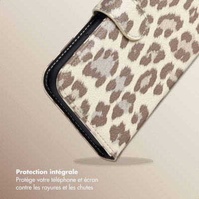SELENCIA  &Eacute;tui de t&eacute;lephone portefeuille imprim&eacute; l&eacute;opard Sabi Apple iPhone 15 - Soft Ivory