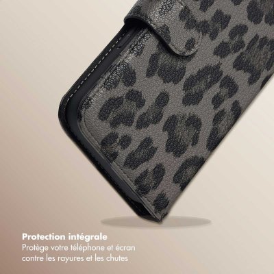 SELENCIA  &Eacute;tui de t&eacute;lephone portefeuille imprim&eacute; l&eacute;opard Sabi Apple iPhone 16 - Midnight Black
